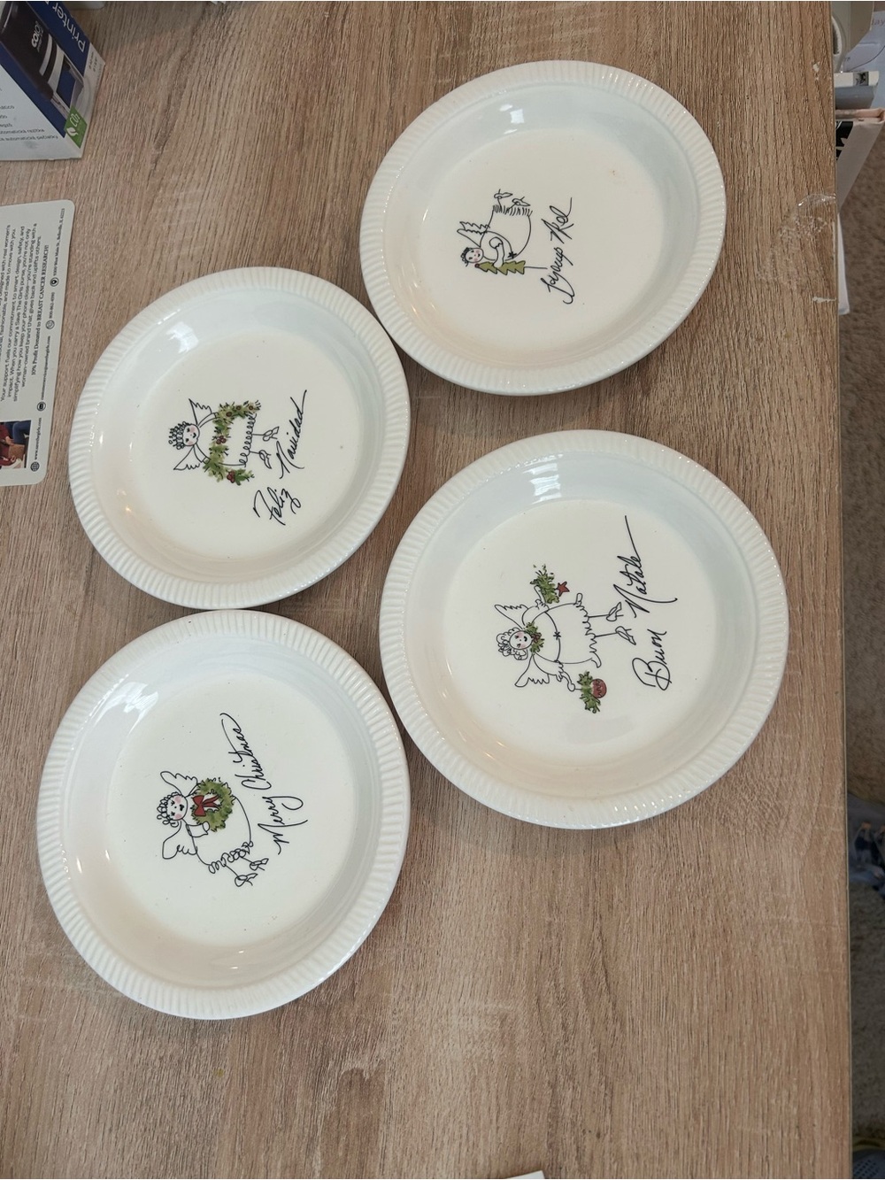 Fireside White Holiday Angel Salad Plates - Set of 4